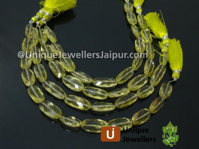 Lemon Quartz Faceted Long Oval Beads